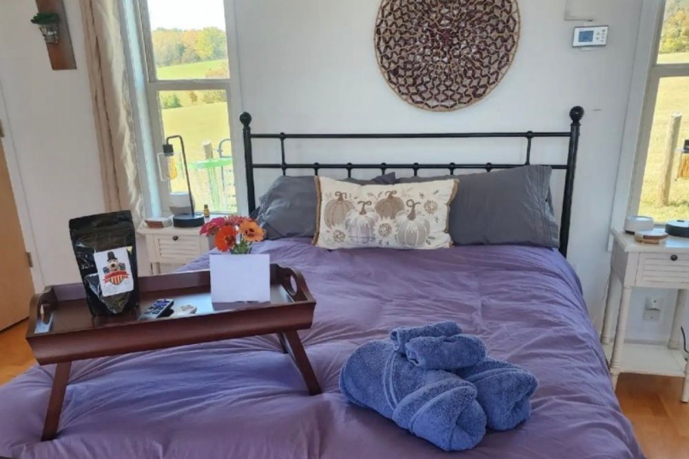 Cozy Bedroom at the AirBnB in Rural Scottsville Va at Merino Matron Sheep Farm