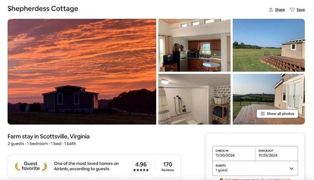 Air BnB cottage at Merino Matron Sheep Farm